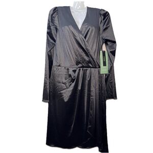 Black‎ Dress Side Pleated Dress Knee Length Size 4 V-neck Little Black Dress